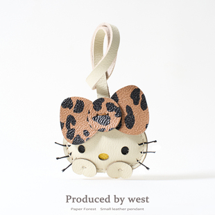 豹纹哈喽 kitty猫蝴蝶结挂件ins风包挂可爱kt包包书包配饰小饰品