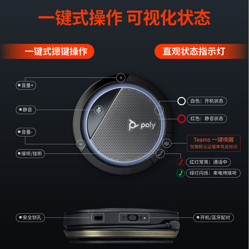 polycom宝利通会议全向麦克风Calisto CL5300M+蓝牙适配器Teams版