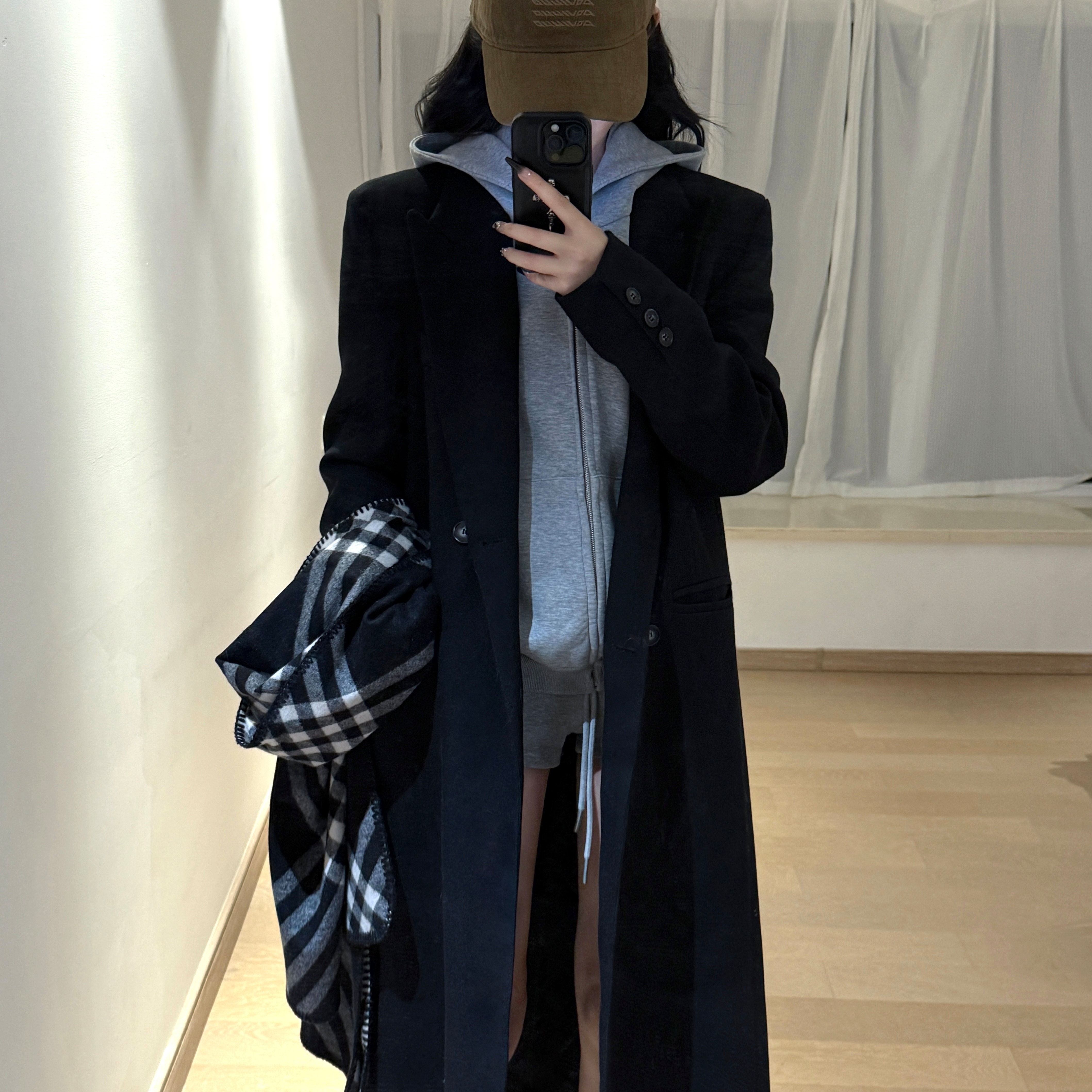 RICH017黑色韩版大衣女2025秋冬新款高级感气质显瘦长款西装外套