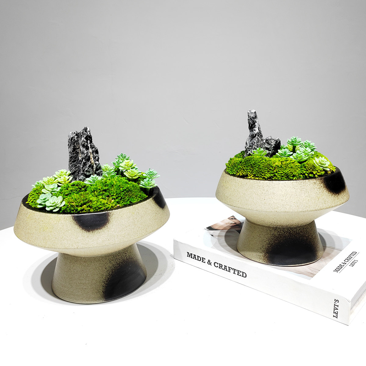 桌面仿真新中式多肉植物组合盆景