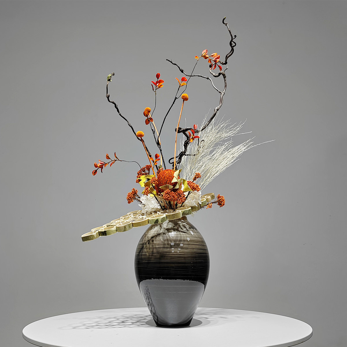 新中式禅意花瓶摆件客厅插花仿真干枝假花装饰品玄关电视柜餐桌