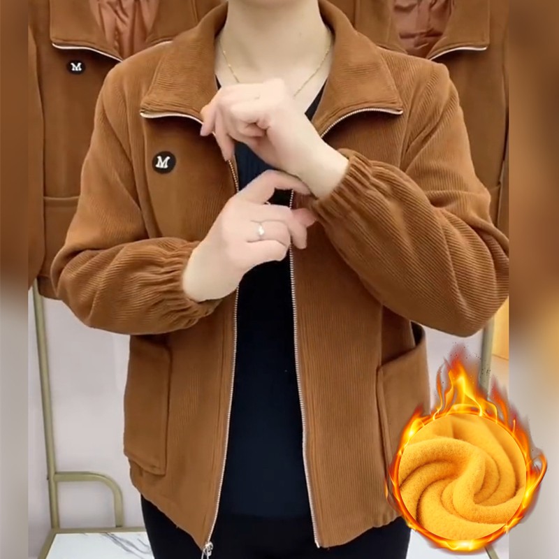 新款灯芯绒外套妈妈秋装加厚夹克