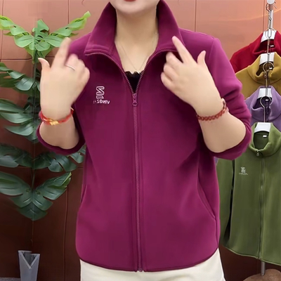 2025新款加厚奥粒绒外套中老年人抓绒卫衣妈妈秋冬装羊羔绒夹克女