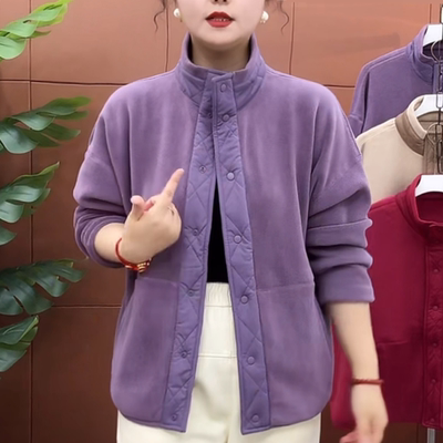 2025新款万粒绒外套中老年女装抓绒卫衣妈妈秋冬装加厚奥粒绒夹克