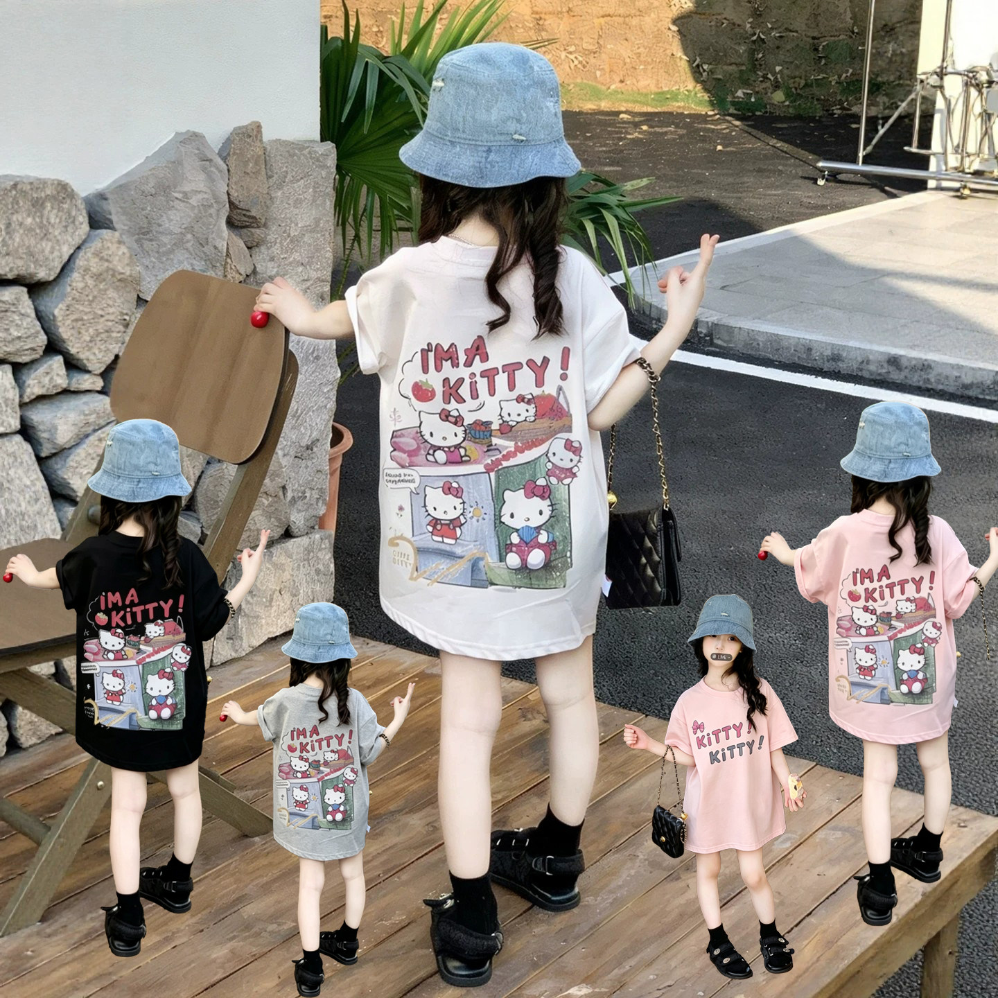 圆领甜美短袖宽松透气女童T恤裙