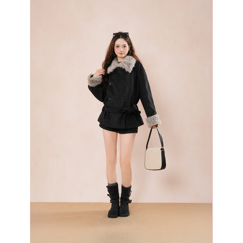 【丝绒黑巧】韩系毛呢外套深灰色短裤两件套女冬季慵懒风气质套装,女装/女士精品,时尚套装,淘宝优惠券,粉丝福利购,淘宝优惠卷