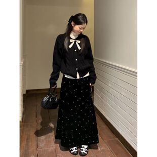 韩系慵懒风休闲简约气质三件套女冬季新款波点长袖+毛衣+半裙套装