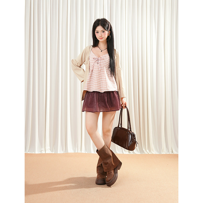【蔓越莓莓】vintage甜美套装简约外套格纹吊带+波点半身裙三件套,女装/女士精品,时尚套装,淘宝优惠券,粉丝福利购,淘宝优惠卷