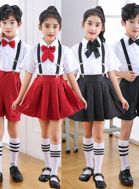 儿童合唱演出服诗歌朗诵背带裤表演服学生英伦风校服幼儿园班服
