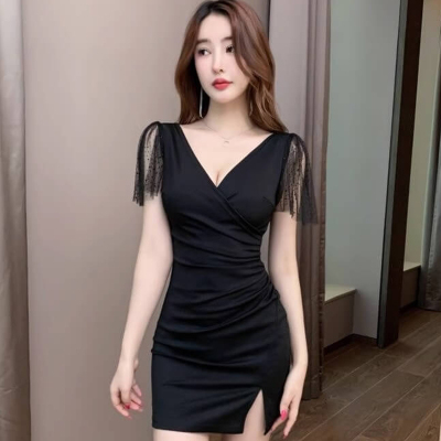 连衣裙夜场足浴技师工作服包臀裙