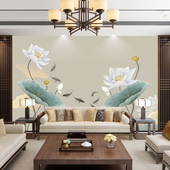 水墨荷花壁纸客厅卧室电视背景墙纸墙布新中式 古风荷韵莲花壁画