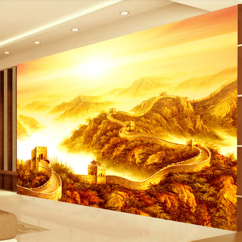 万里长城龙抬头靠山背景墙纸海纳百川长城风光墙画茶室办公室壁纸