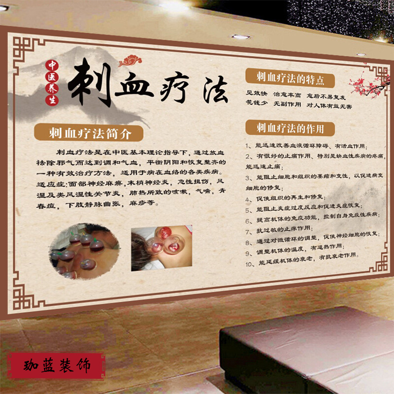 中医刺血疗法海报壁纸养生馆理疗店装饰壁画诊室背景墙纸墙布