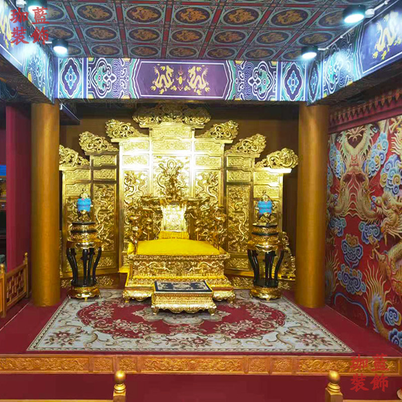 古建梁纹彩绘壁画龙纹龙柱墙纸皇宫庙宇仿古宫殿建筑天花横梁壁纸