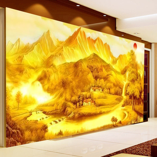 日照金山风景壁画聚宝盆旭日招财背景墙纸客厅办公室佛道仙堂壁纸