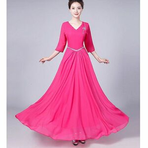 新款中老年大合唱演出服女主持成人气质修身年会晚礼服合唱服长裙