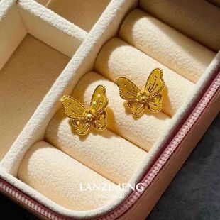 耳环配饰 金色古法蝴蝶耳钉女轻奢小众精致复古宫廷风高级感新款