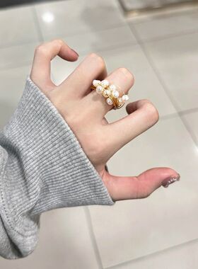 法式高颜值珍珠缠绕戒指女轻奢气质食指戒手饰