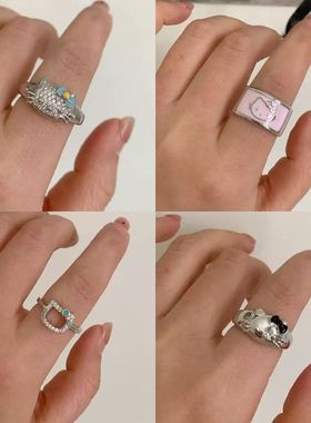 「萌宠乐园」粉色滴釉小猫戒指小众甜美风精致百搭开口食指戒女