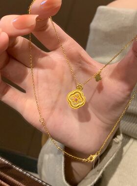 新款金色中式拉丝项链小众轻奢精致气质高级设计锁骨女友