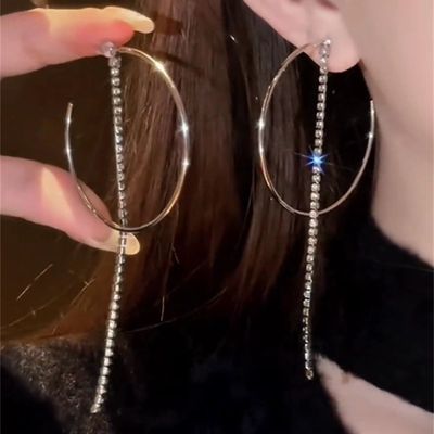 欧美夸张爆闪链条大圆圈耳环轻奢高级感耳圈个性晚宴2025新款耳饰