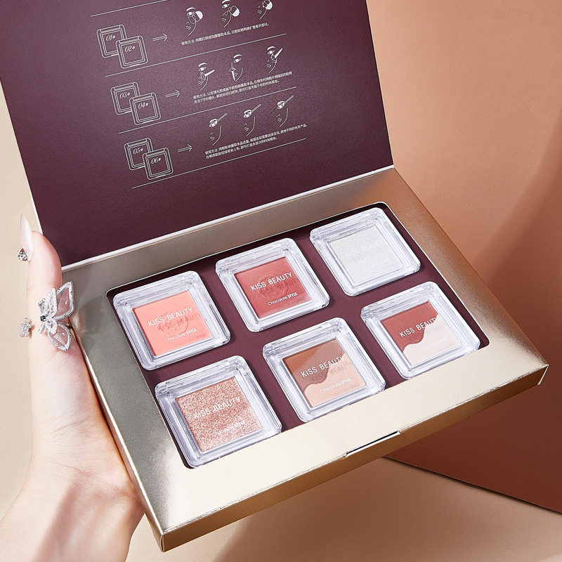 醇彩至臻巧克力美妆礼盒kissbeauty6件套眼影腮红高光细腻持久女