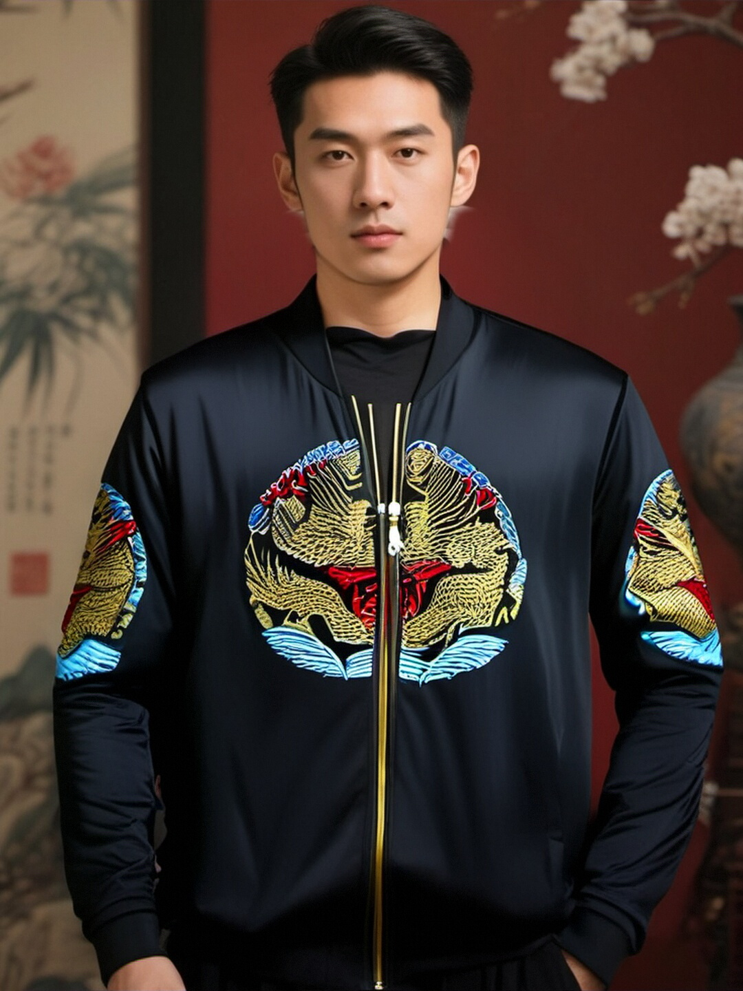 神侯府中国风男装刺绣云龙棉外套春夏休闲运动夹克潮流卫衣男包邮