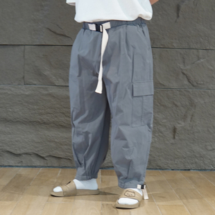 九分宽松加大长裤 子男大码 潮流日系胖子 裤 速食研究所束带日系工装