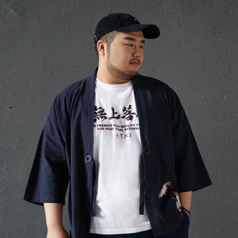 速食研究所 和服仙鹤刺绣 加肥加大日系原宿复古开衫上衣外套道袍