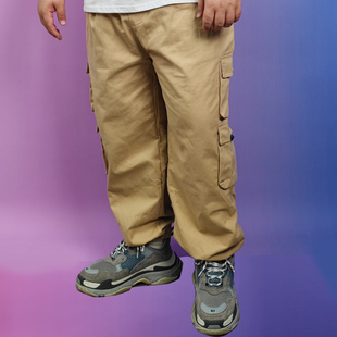 潮牌宽松加大裤 速食研究所 男日系束脚裤 长裤 秋冬九分 多口袋工装