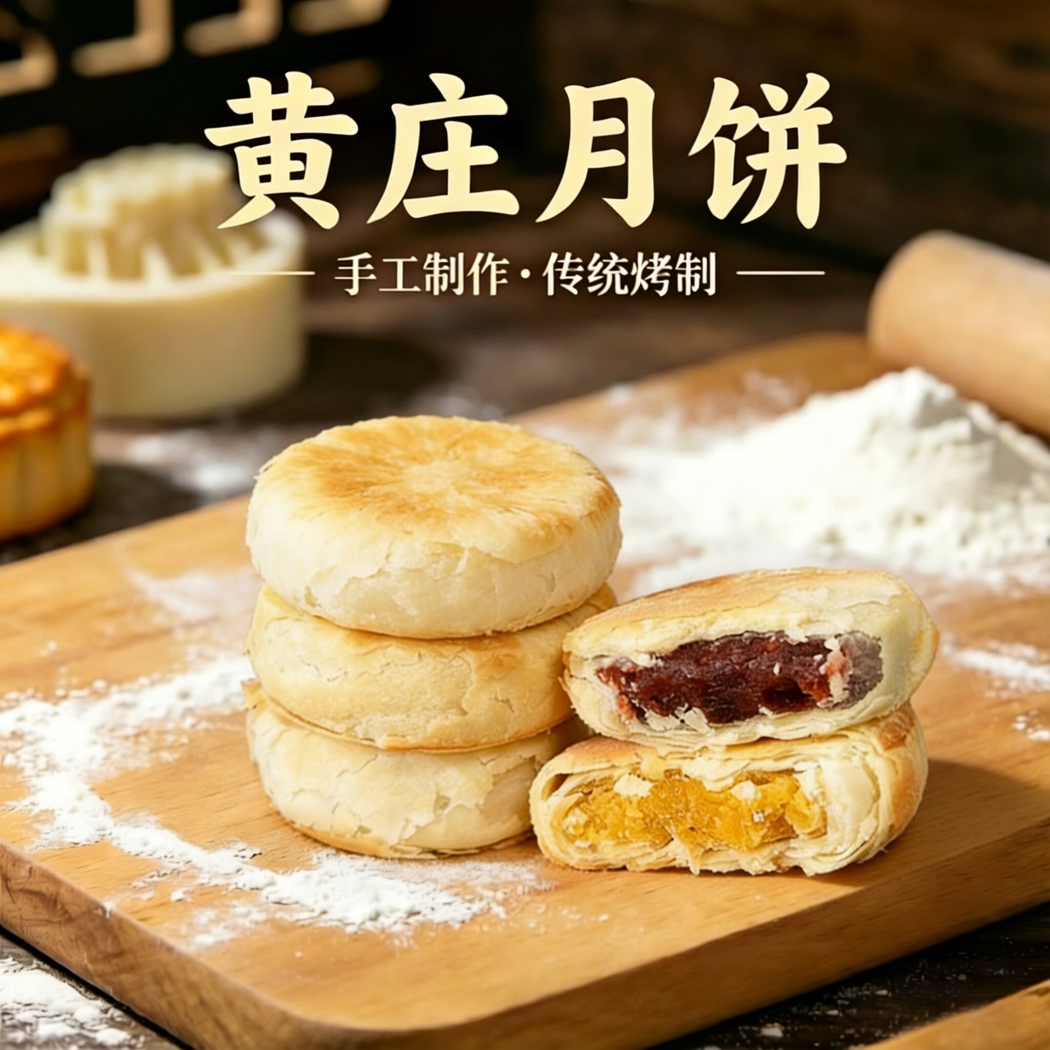黄庄月饼传统手工酥皮多口味