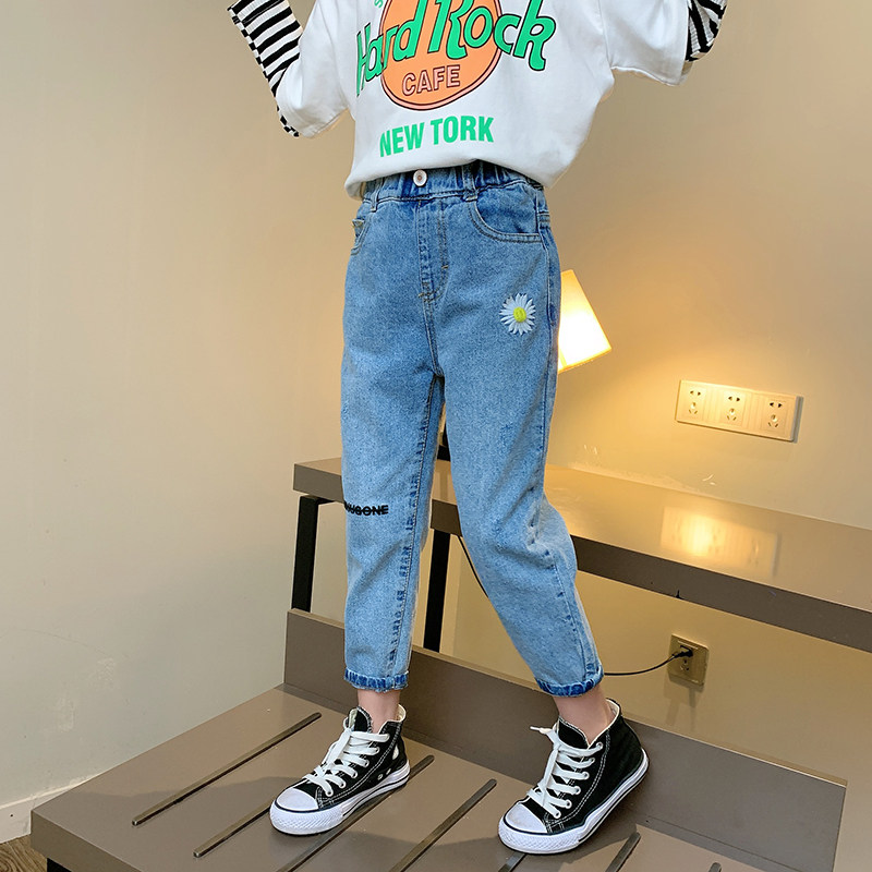 学生裤子女童牛仔裤春秋大童韩版洋气夏季薄款宽松直筒休闲裤儿童