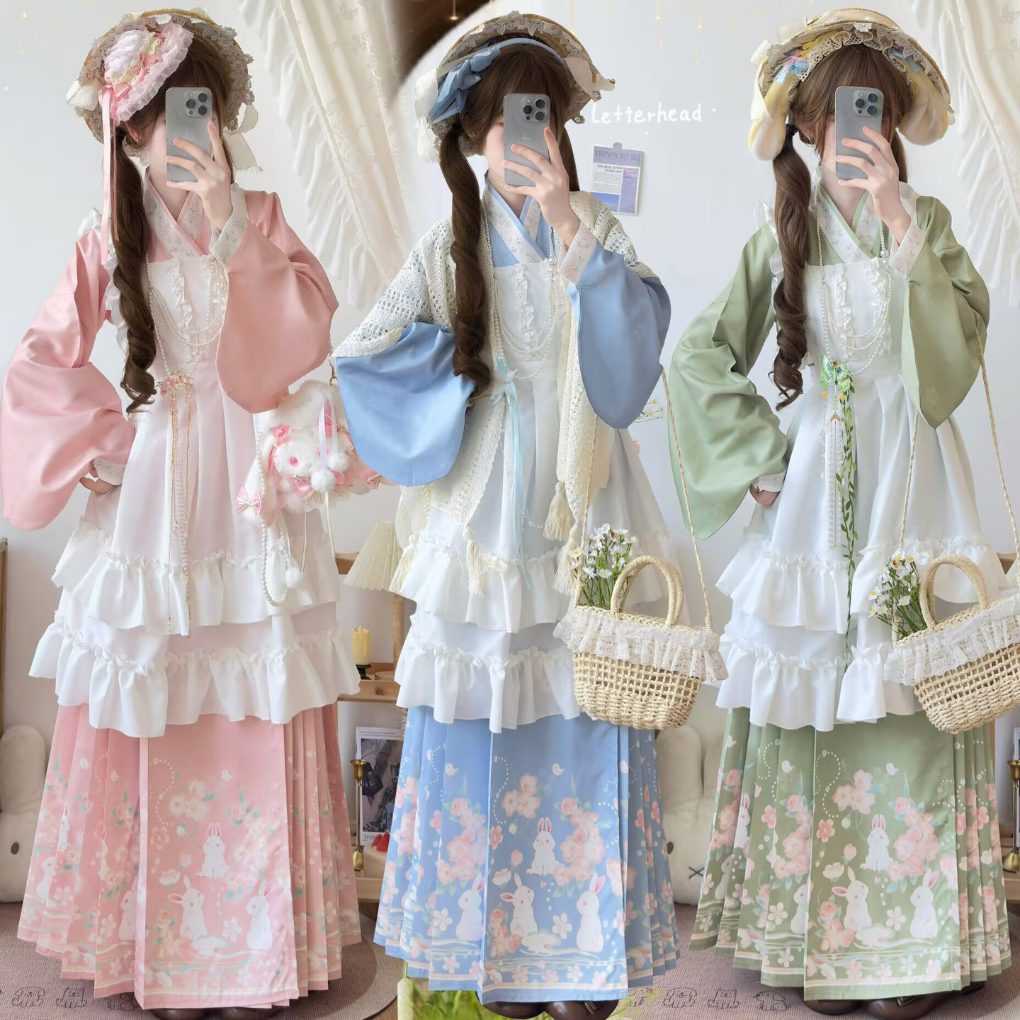 梦蝶轩原创汉洋折衷交领琵琶袖汉服马面罩裙洛丽塔可爱风春秋冬装