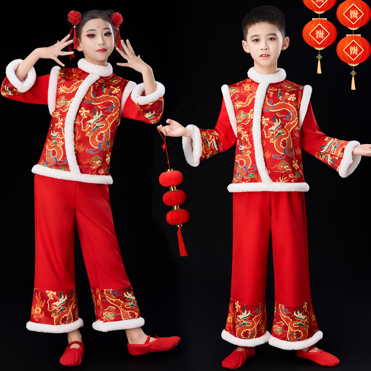 儿童秧歌服中国红男女演出服