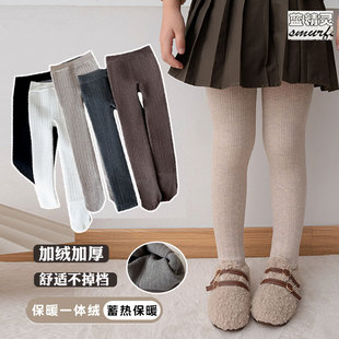 保暖纯棉裤 女童加厚裤 袜女孩冬季 加厚加绒儿童连裤 子 袜秋冬打底裤