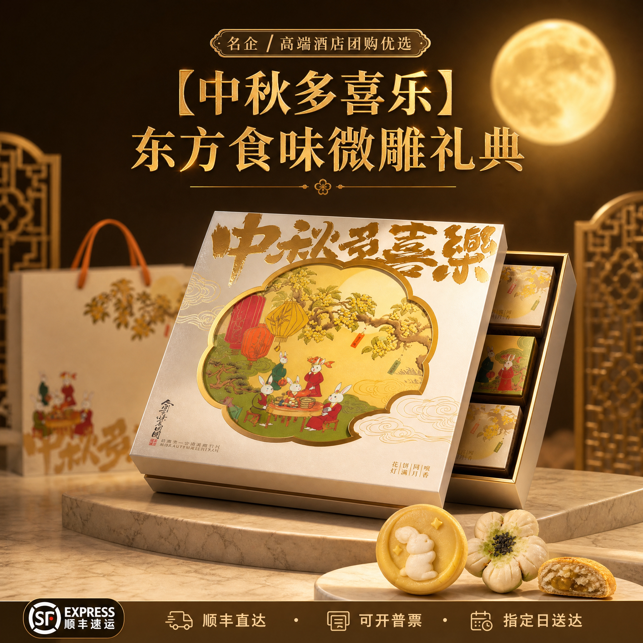 中秋月饼礼盒广式金丝火腿五仁纯白莲蓉蛋黄手工特产糕点团购福利