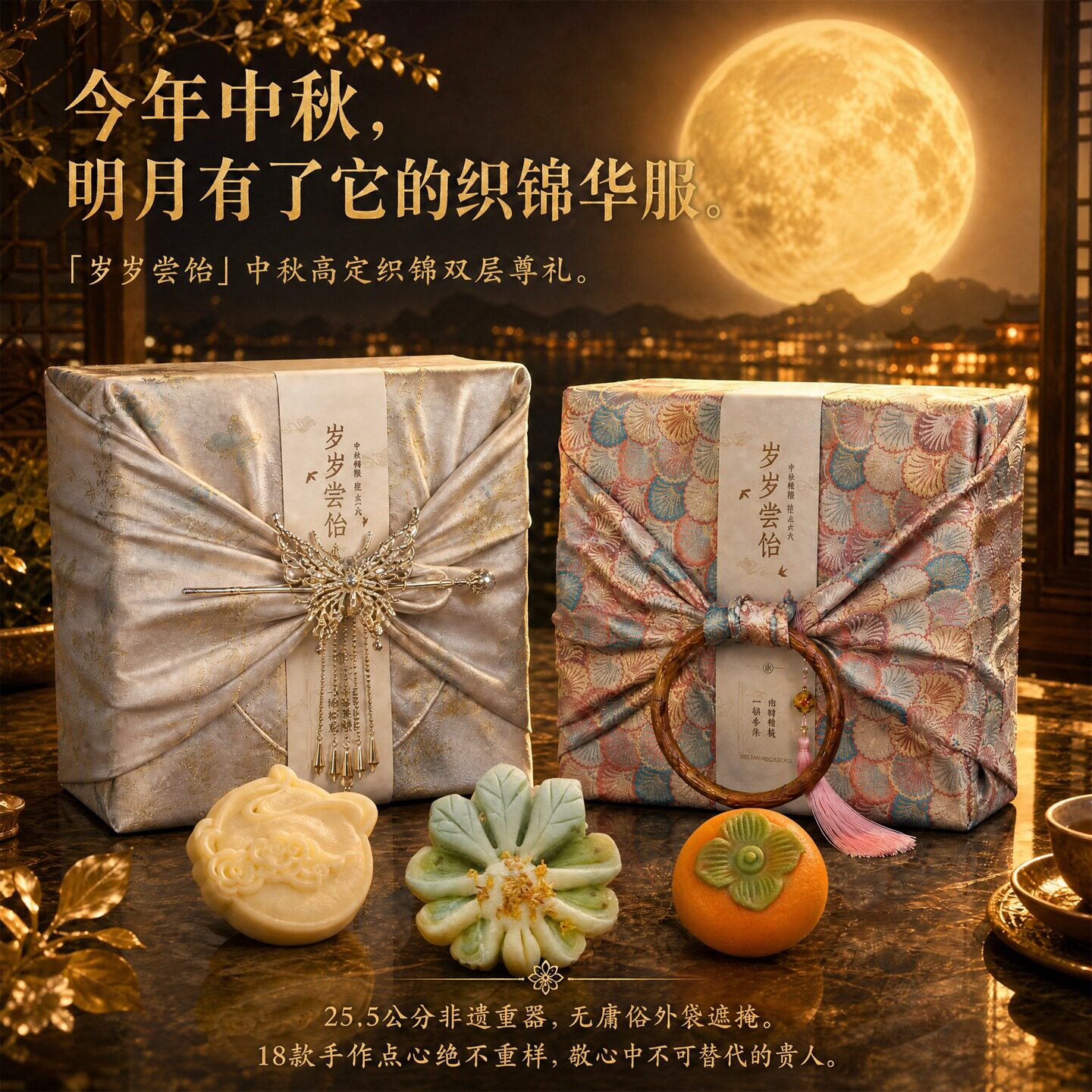 高端双层中秋节月饼礼盒装传统广式中式糕点心荔枝石榴花酥伴手礼
