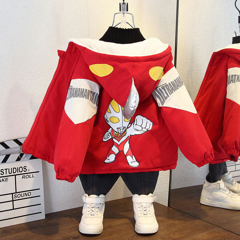 男童加绒加厚派克服2025新款奥特曼外套冬装棉服儿童棉衣洋气童装