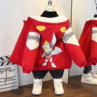 棉服儿童棉衣洋气童装 男童加绒加厚派克服2025新款 奥特曼外套冬装