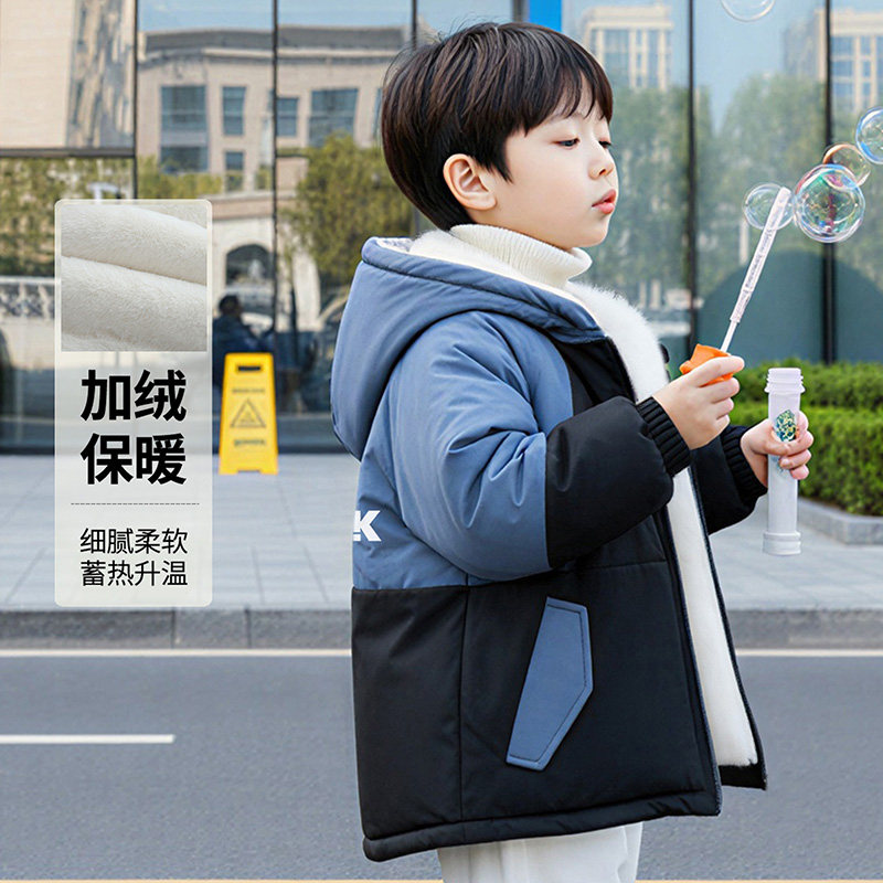 男童加绒外套2025新款加厚棉服帅气派克服痞帅冬装年服冬季棉衣