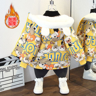 男童加绒外套2025新款派克服加厚冬装棉服儿童棉衣帅气童装韩版潮