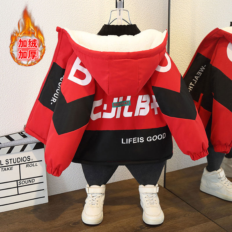 男童加绒外套2026新款棉服冬装加厚棉衣男宝洋气派克服潮童装帅气