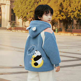 男童加绒外套2025新款毛毛衣冬季加厚棉服棉衣水貂绒冬装炸街帅气