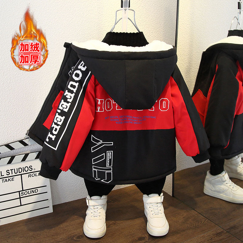 男童加绒外套2025新款冬季棉服加厚棉衣儿童洋气潮童装过年服时髦