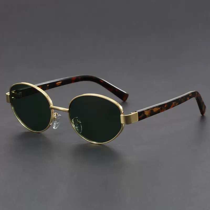 复古小棕偏光墨镜防晒男女小脸金属椭圆防紫外线太阳眼镜