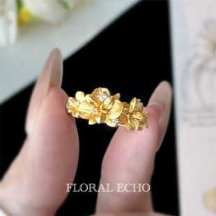 【映华留光】系列六出花戒指水仙百合可调节925银手工原创设计师