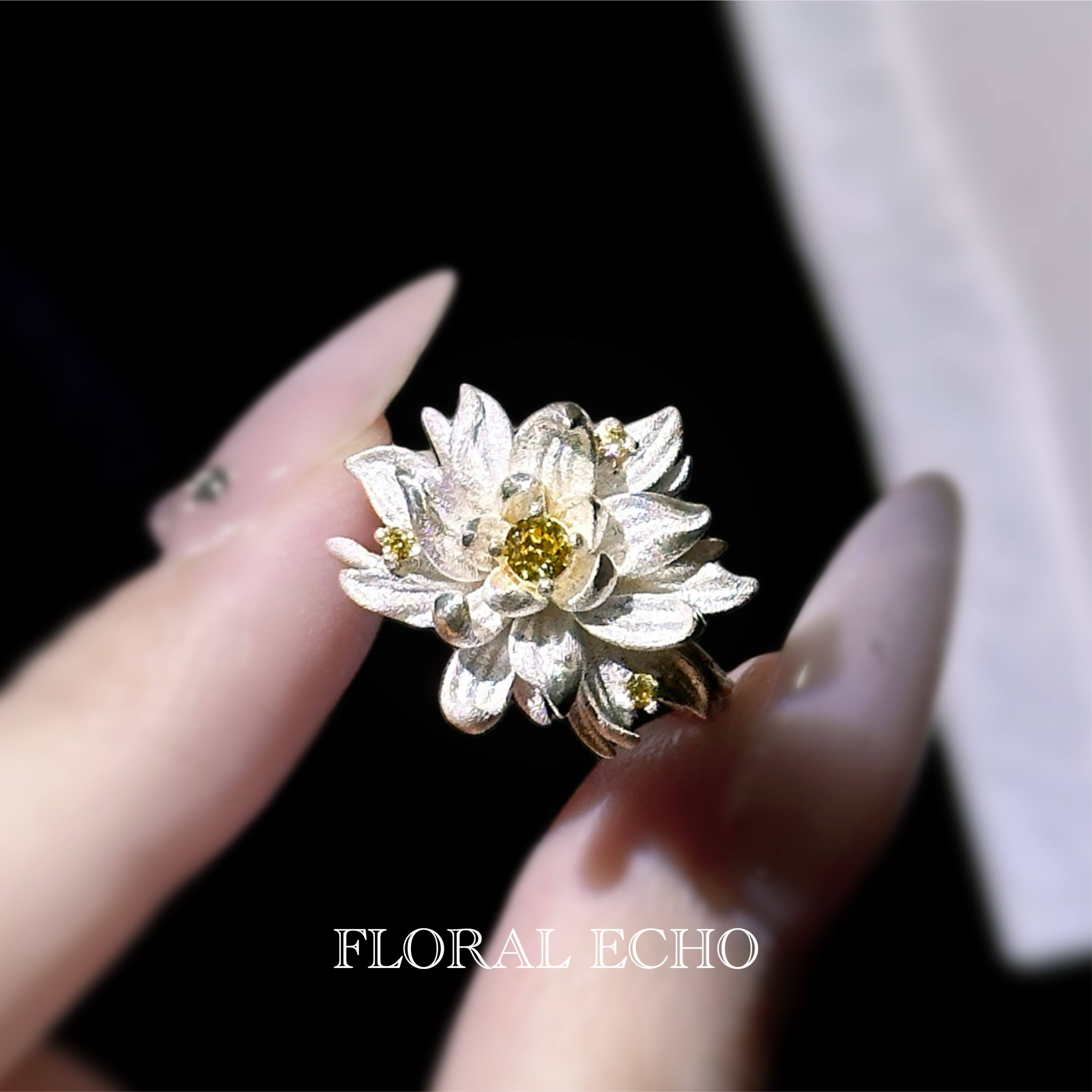 【月烬昙心】系列 原创昙花戒指 可调节烧白960银手工戒情人节