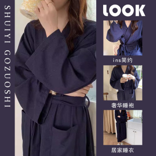 高级感华夫格睡袍2025新款春秋季浴袍长款女款睡衣冬款睡裙家居服