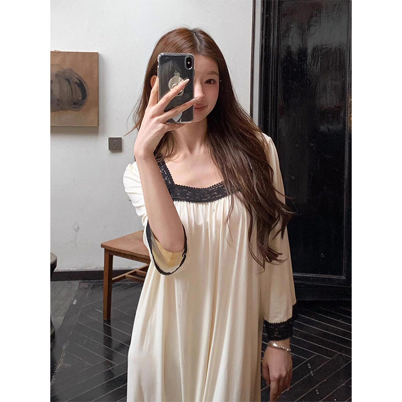 法式纯欲设计感蕾丝拼接长袖睡衣女春夏款2025新款裙子家居服睡裙,女士内衣/男士内衣/家居服,睡袍/浴袍,淘宝优惠券,粉丝福利购,淘宝优惠卷