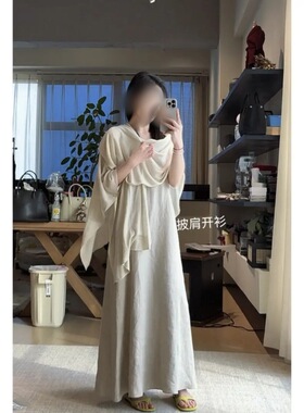 春夏新款亚麻披肩百搭简约防晒斗篷感针织时尚国风女复古披风